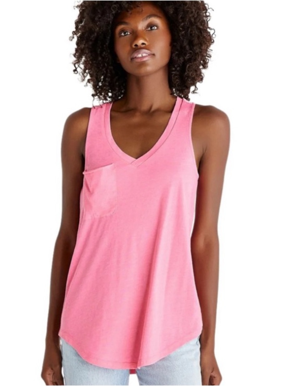 Z Supply The Pocket Racer Tank Top V-Neck Flamingo Pink